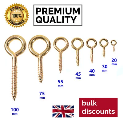 BOTILDA HEAVY DUTY Brass SCREW EYE Hooks 18mm - 75mm Wall Curtain Eyelet Vine Hook Loop
