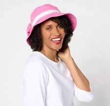 Sprigs Adjustable Bucket Hat With Bow Pink/White One Size