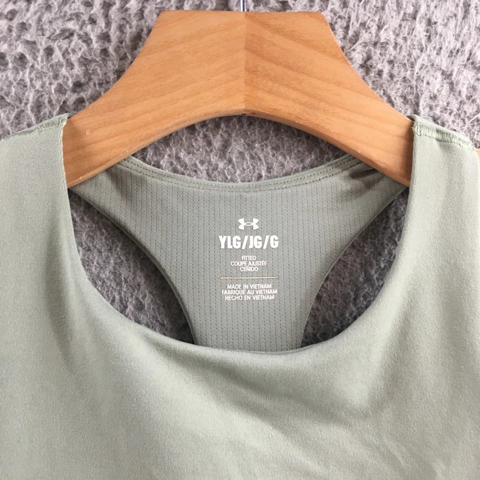 Under Armour Tank Top Womens Large Green Racerback Cropped Fitted Pullover Sport - Image 3 of 4