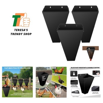 3 Pack Large-Sized Chicken Restraining Cone for Poultry, Heavy-Duty Steel Pou...