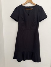 Banana Republic Black Fit and Flare Short Sleeve Dress Split Neck Ruffle Hem 6