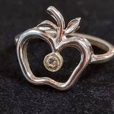 Sterling Silver Apple Shaped Ring With Diamon...
