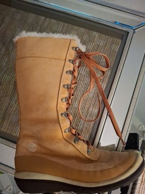 Timberland Womens Suede Long Boots with Faux Fur Lining Size 8