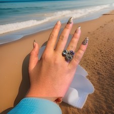 Rarities Carol Brodie Silver .925 3-Stone Topez Amethyst Parasiolite Size 6 