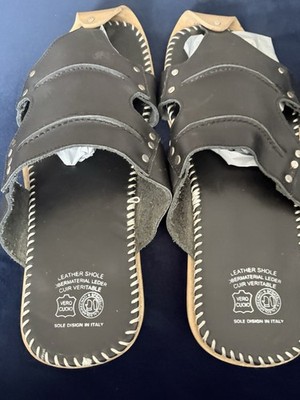 Handmade Italian Leather Sandals Vero Cuoio Black Slip On EU Made