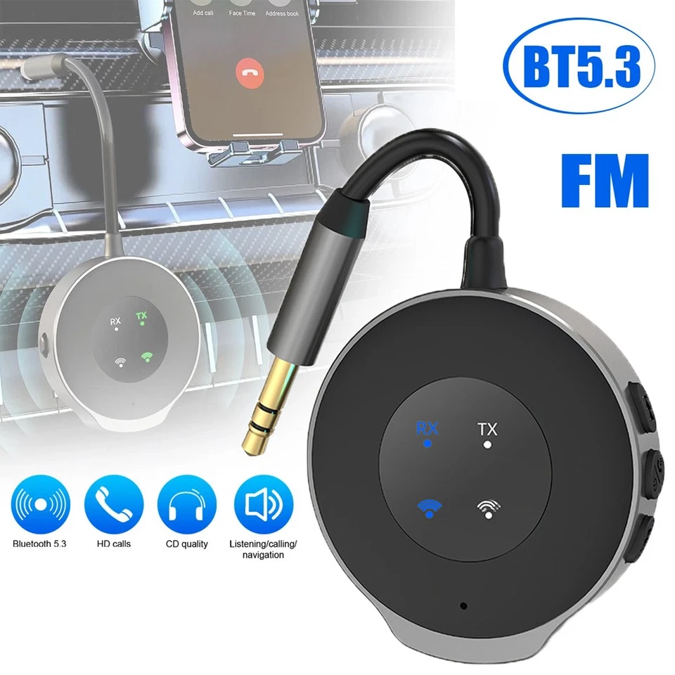 Bluetooth 5.3 Wireless Transmitter Receiver Car FM Aux Audio Adapter 3.5mm Jack - Image 2 of 4