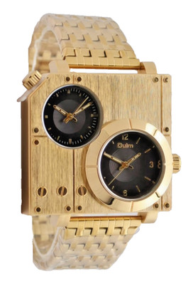 Oulm XL Watch Herren Armband Uhr Dual Time Schwarz Gold Farben Herrenuhr NEU