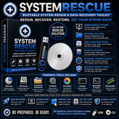 System Rescue | ULTIMATE Recovery Toolset | USB and CD | LIVE Bootable | LATEST