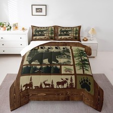 Bear Hunting Comforter Set Full Size, Wild Animal Bedding Set 3pcs for Kids B...