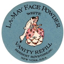 Vintage US Product Label La-May Face Powder White Vanity Refill Herbert Roystone
