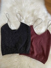 Free People Brami Cami Tops Maroon/Black Slinky Shimmer Tank XS/S