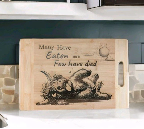 highland cow fun Engraved Bamboo Chopping Board gift idea homedecor kitchenware