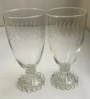 2 Vintage Anchor Hocking Boopie Berwick Etched Laurel Leaf Wine Glasses Beaded