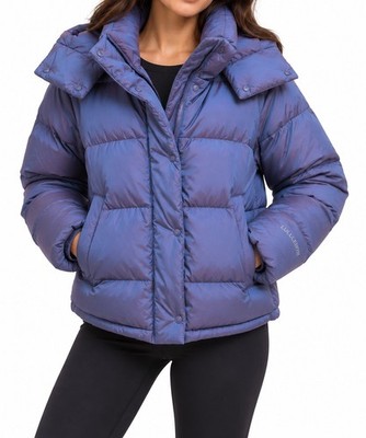 Lululemon Wunder Puff Jacket Women 8 Heathered Wild Indigo Down Puffer Hood