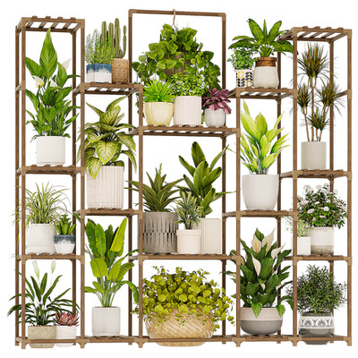 Bamworld Plant Shelf Indoor Hanging Plant Stand Large Flower Holder Wood Stand