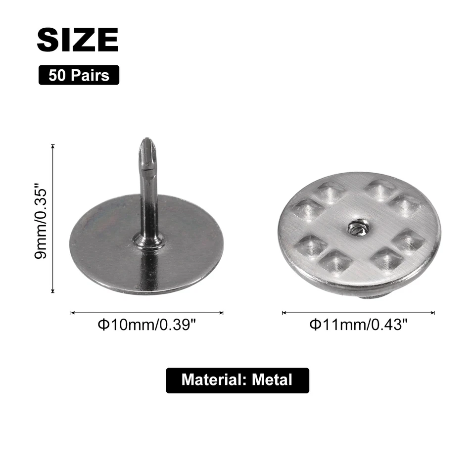 50 pares de costas de pino de metal, costas de pino de bloqueio borboleta 11mm x 10mm, cinza - Imagem 2 de 4