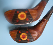 1930s Fancy Face Driver Spoon L V 44-Y Pat. Pending Persimmon Wood Golf Clubs