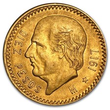 1917 Mexico Gold 10 Pesos AU