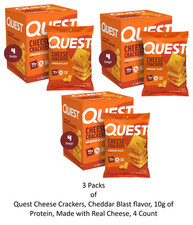  3 Pack Quest Cheese Crackers, Cheddar Blast flavor, 10g of Protein, 4 Count