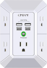 USB Wall Charger, Surge Protector, 5 Outlet Extender with 4 USB Charging Ports