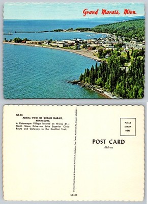 Grand Marais MN Aerial View Lake Superior North Shore Vintage Postcard