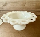 Anchor Hocking Milk Glass Compote Lace Edge Pedestal Candy Serving Bowl Dish