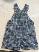 Gymsport Gymboree Vintage Baby Boy 18-24 M Short Overalls Plaid Blue EUC