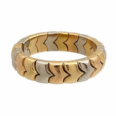 Bvlgari Vintage Spiga 18k Tri Color Yellow White Rose Gold Open Band Ring