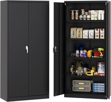71 Inch Tall Metal Storage Cabinet with Wheels,4 Shelves for Basement and Home