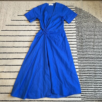 chinese dress ladies Sky Blue Linen Girlfriend Midi Dress 1 (XXS) main image 1