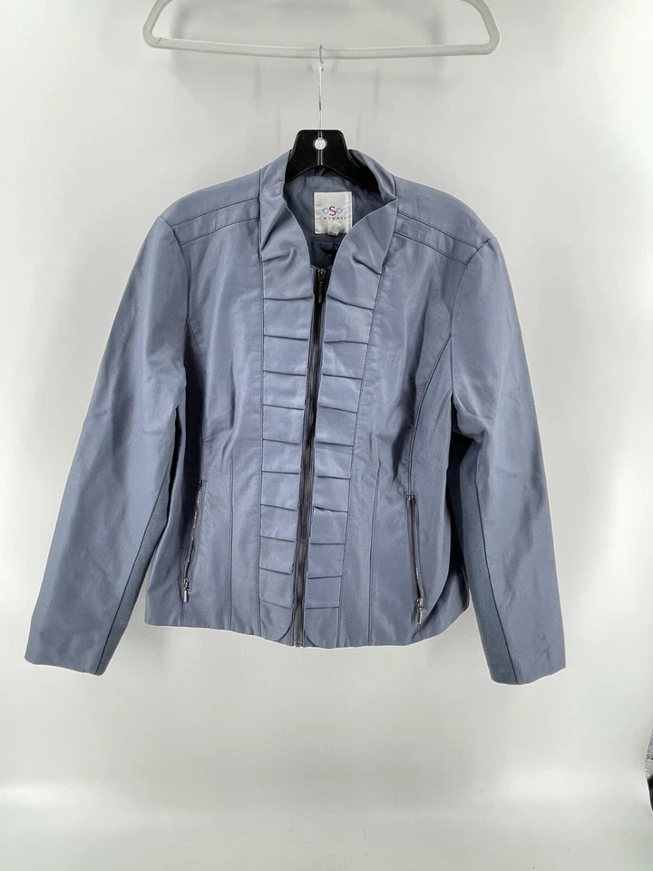 OSO Casuals Y2K Women's Gray Faux Leather Full Zip Ruffle Front Jacket Size XL - Imagem 2 de 4