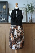 New AA Studio AA Black And Brown AnimaL Print Ruffle Pencil Dress UK 10 RRP $49