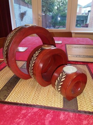 3er Set Teelicht Kerzenhalter Kreise Fair Trade Mangoholz  
