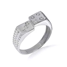 .925 Sterling Silver 3D Dice Lucky Seven CZ Ribbed Ring
