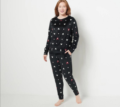  Disney Super Soft Velvet Top and Slim Pant Set-Black/Mickey-Small A459615 NEW