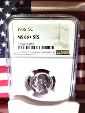 1956-P Jefferson Nickel NGC MS 66+ 5FS ((Five Full Steps))  Est. Value $800.00