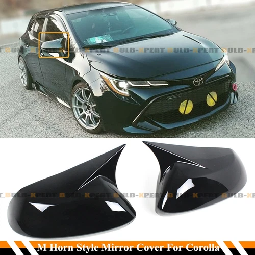 FOR 2020-2025 TOYOTA COROLLA M HORN STYLE GLOSS BLACK SIDE MIRROR COVER CAP