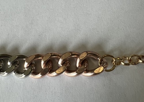 LUVAJ Tricolor Bracelet RoseGold,Gold &Silvertone Chunky Links 8” -Fits 7”-7.75” - Picture 5 of 7