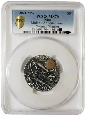 2021 2 Oz Silver $5 Niue Woman Warrior MULAN PCGS MS70 Gold Shield