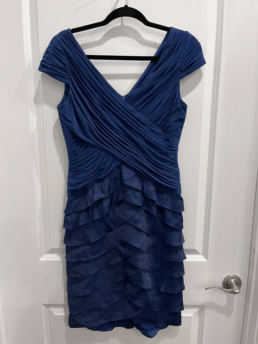 Adrianna Papell Cocktail Dress Size 6 Blue Shimmery Tiered Sheath