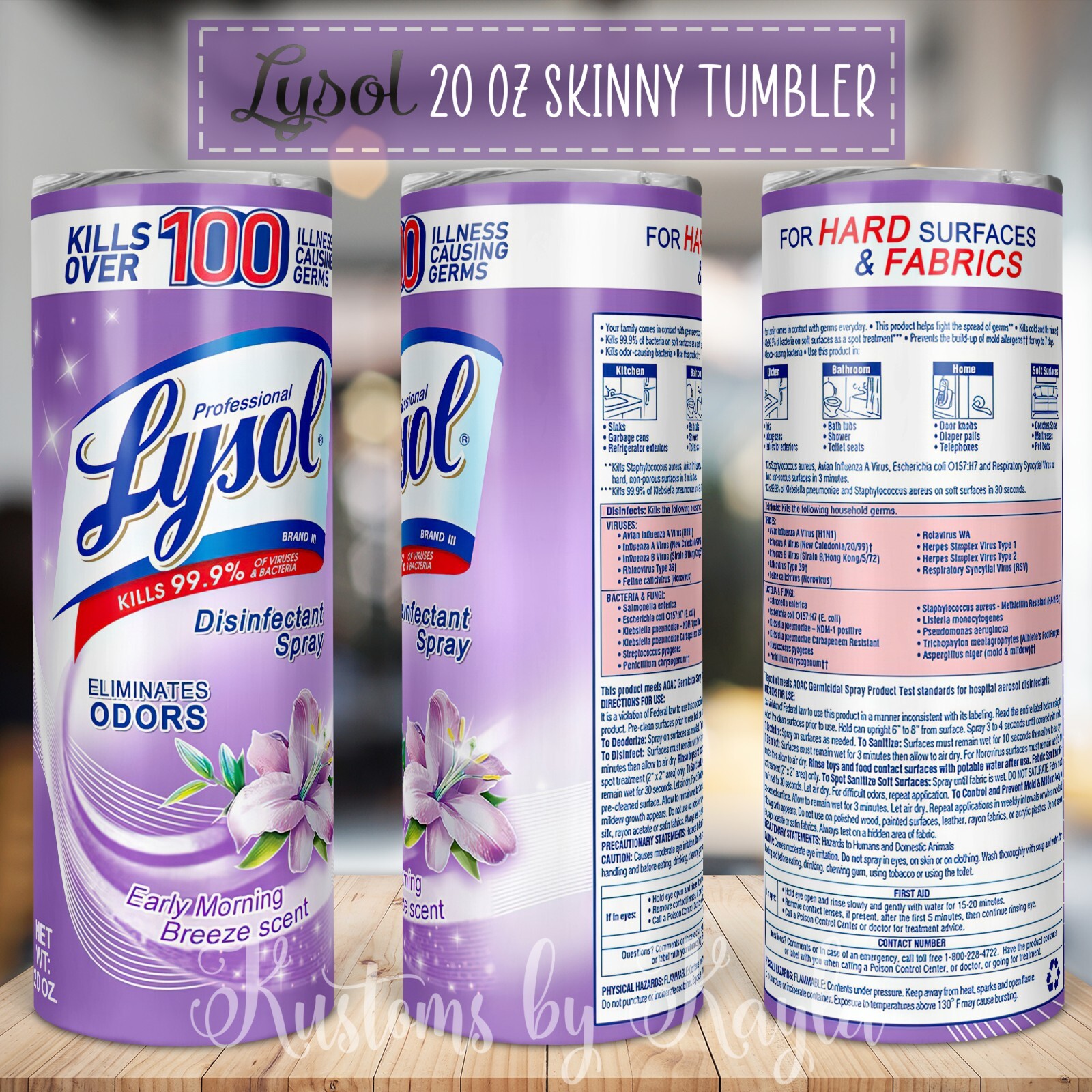 LYSOL LABEL 20oz STAINLESS STEEL SKINNY TUMBLER w/LID &STRAW, FUNNY