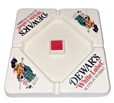 Bar Pub Dewars White Label Scotch Whiskey Highlander White Square Ashtray Vintag