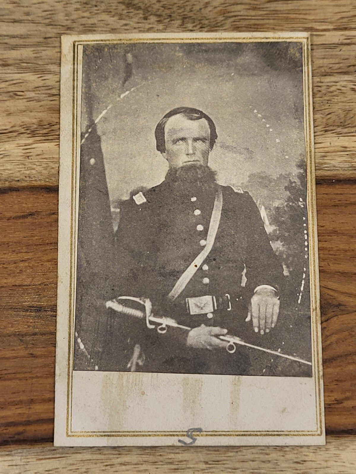 Civil War CDV Photo of US Officer with Sword and Buckle - Tax Stamped