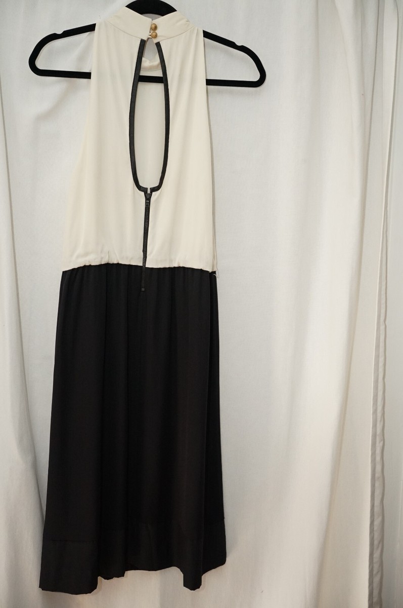 Alice + Olivia Silk Dress Size 6 Women Open Shoulders Mock Collar Ivory Black | eBay Alice + Olivia Silk Dress Size 6 Women Open Shoulders Mock Collar Ivory Black | eBay