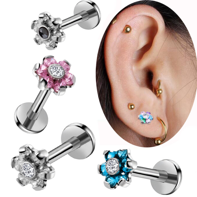 316L Surgical Steel Labret Lip Ring Earring Stud Piercings Flower Body  Jewelry