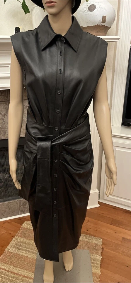 NWT Antonio Melani Vestido camisero con cinturón de cuero genuino negro Talla 8 PVP$500 Foto 2 de 4