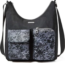 BAGGALLINI CARGO HOBO CROSSBODY BAG RFID BLOCKING ADJUSTABLE STRAP BLACK CAMO