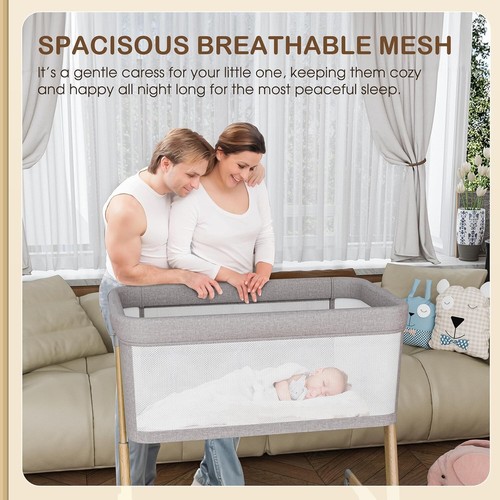 AMKE Baby Bassinets,All mesh Bedside Sleeper,Portable for Safe Co-Sleeping,Adjus - Picture 2 of 9