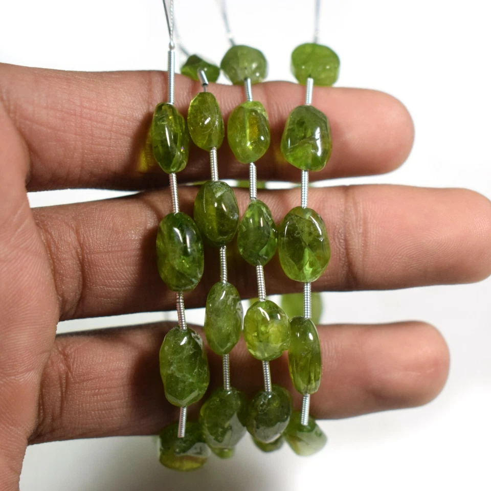 Natural Beautiful Green Peridot Smooth Oval Gemstone 6.5"Loose Beads For Jewelry - Image 2 of 4