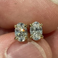 3Ct Oval Cut Diamond VVS1/D Solitaire Stud Women Earrings 14K Yellow Gold Finish